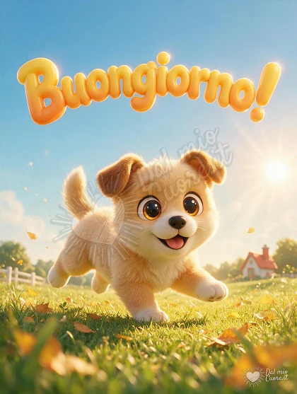 Buongiorno tenero con un cucciolo felice al sole