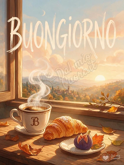 Buongiorno con caffè fumante e dolce risveglio