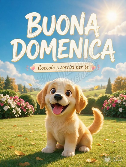 Buona Domenica con un cucciolo allegro e raggi di sole
