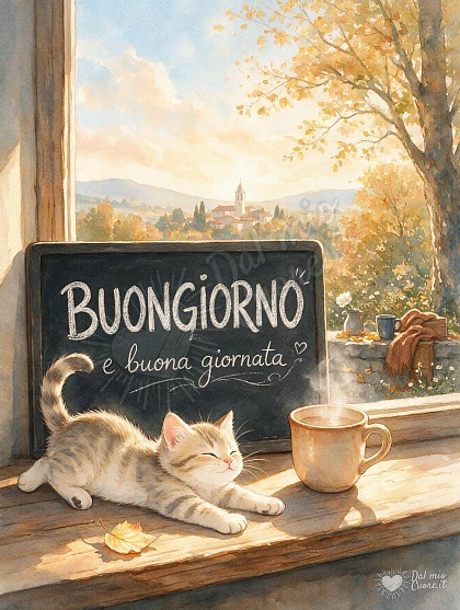 Buongiorno con un gattino al sole del mattino