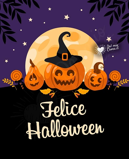 Felice Halloween. Immagine con zucche e luna piena