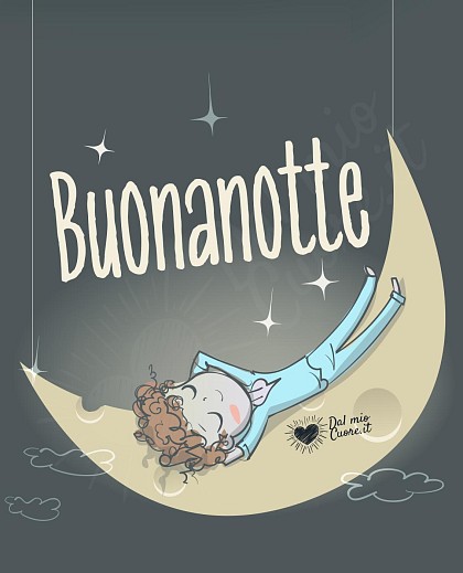 Immagine della buonanotte tenera, con bimbo che dorme sulla luna