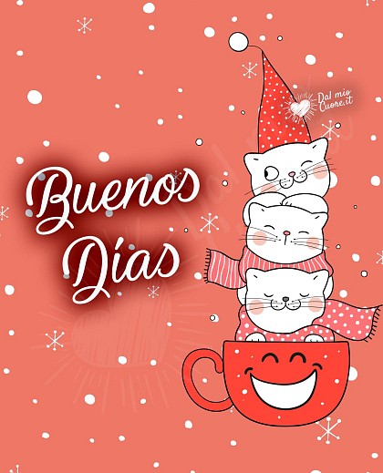Buenos días de Navidad con gatitos sonrientes en una taza de café