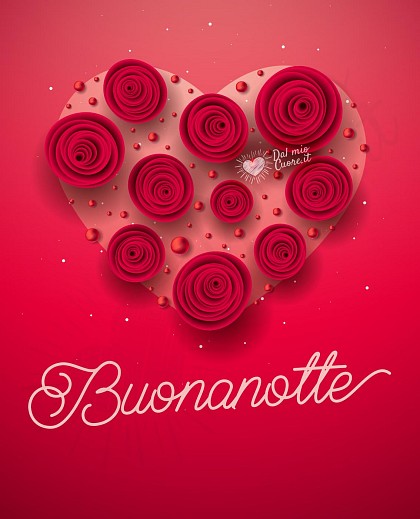 Buonanotte romantica con cuore di rose