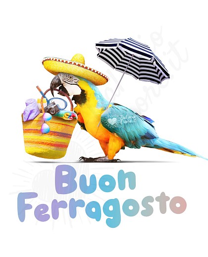 Buon ferragosto con pappagallo che si prepara per la vacanza