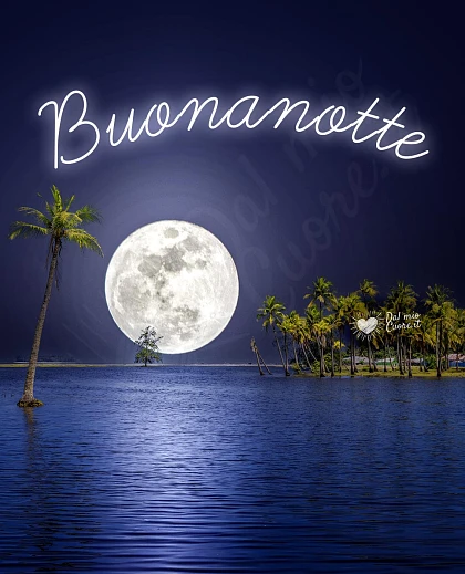 Buonanotte Rilassante con Luna Piena Riflessa sul Mare dell'Isola
