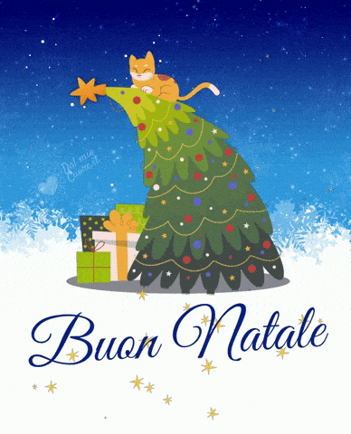Gif natalizia animata con gattino sull'albero