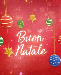 Buon Natale video musicale e GIF con palline che dondolano.