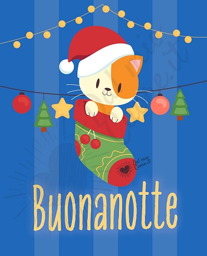 Buonanotte natalizia con un dolce gattino